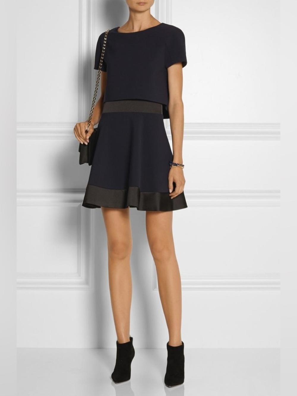 Maje Grimm Women's Navy Flared Skirt with Contrast Hem Size 1 US Small NWOT
